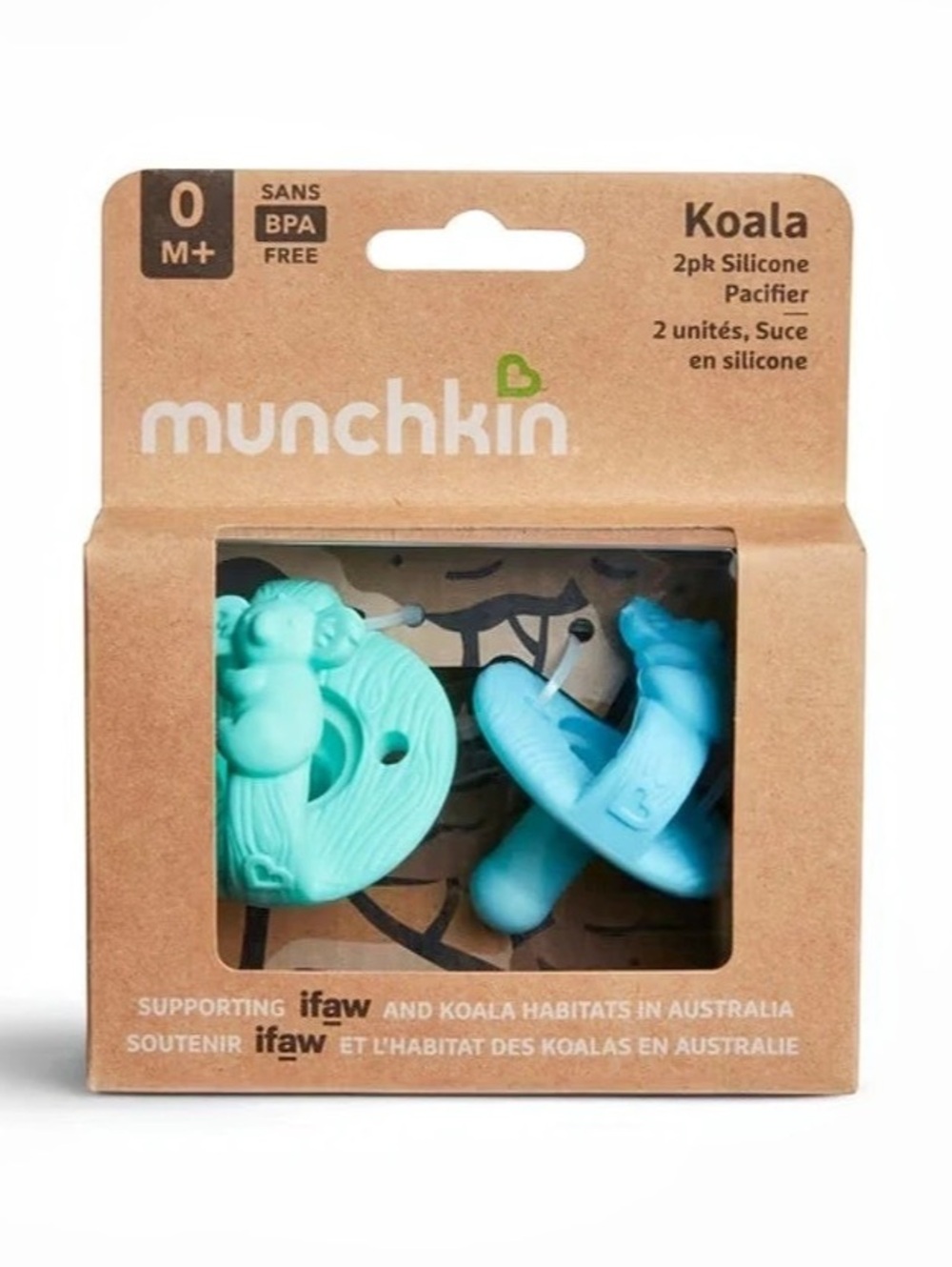 5/$25 NIB Munchkin Wildlove Koala Silicone Pacifier (2 Pack) in Blue and Mint